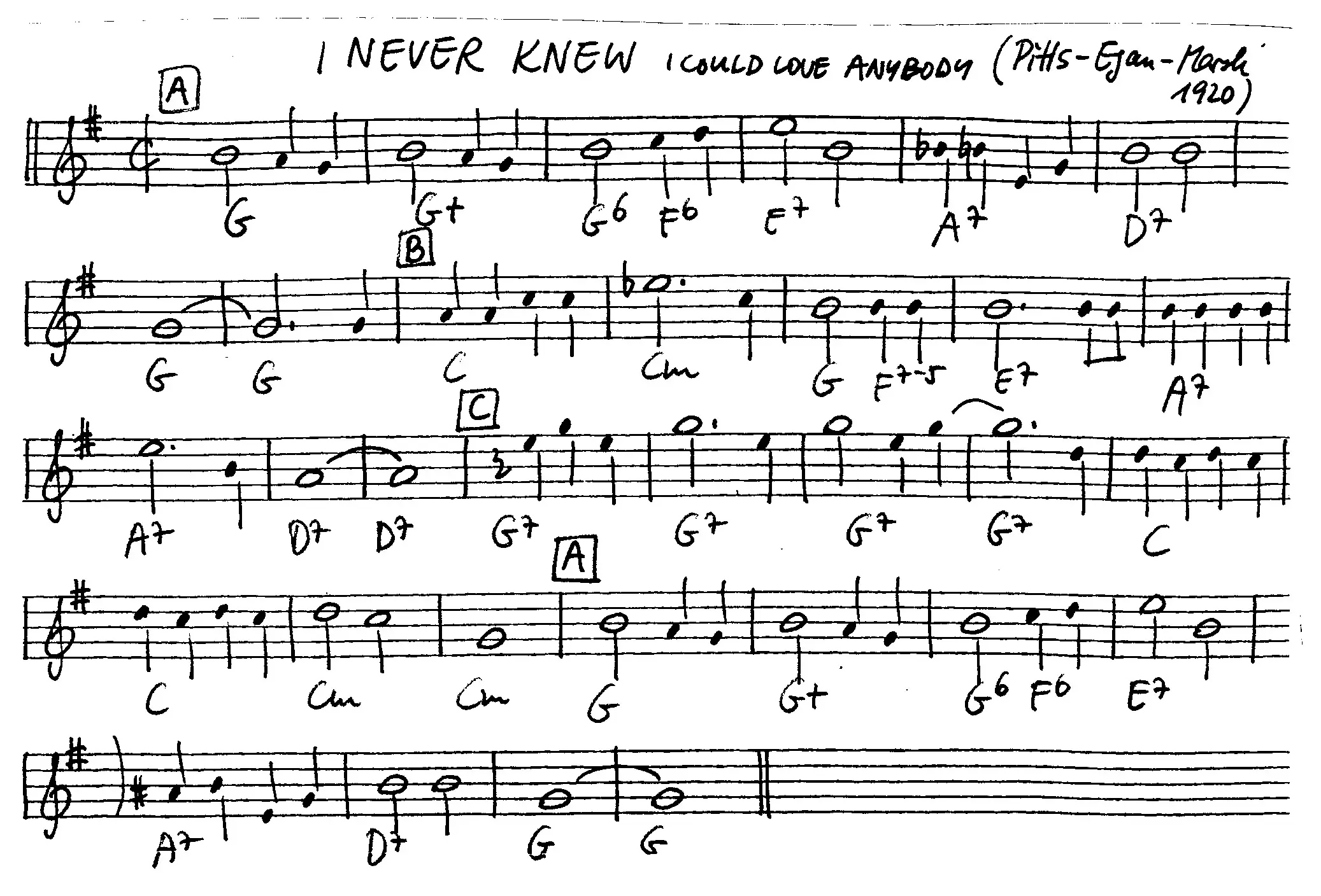 i never knew i could love anybody free jazz leadsheet - Courtesy of the Jungle Jazz Band